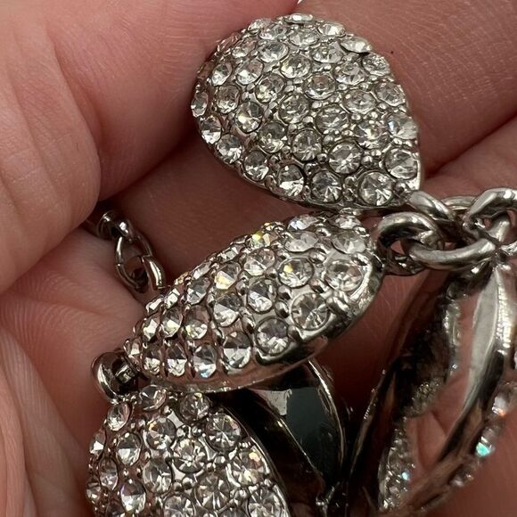 White House Black Market Silver Toned and Rhinestone Teardrop Statement Necklace - Picture 4 of 8